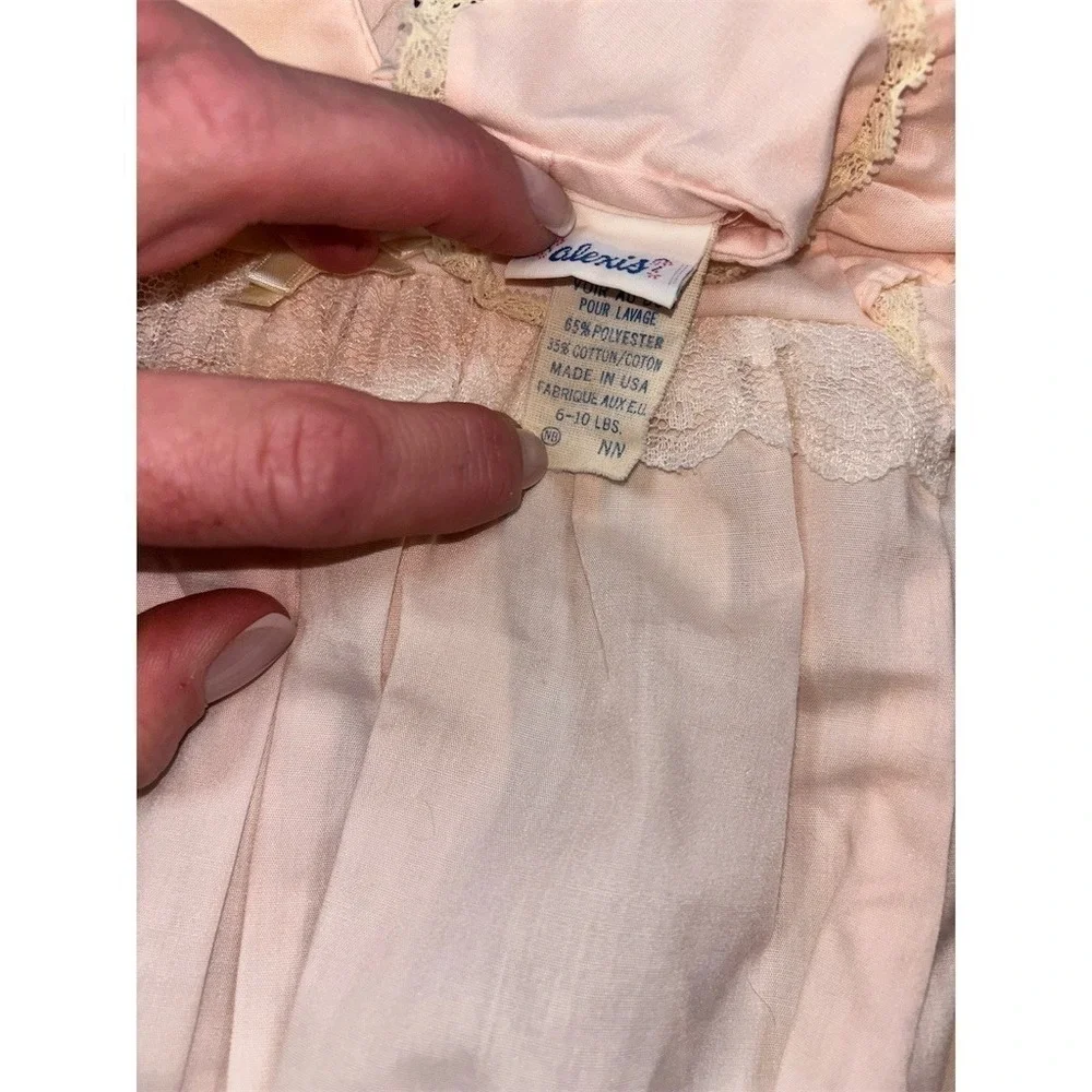 Vintage Alexis Baby Girl Bubble Romper Pink Lace Collar Tulip 0-3 newborn USA